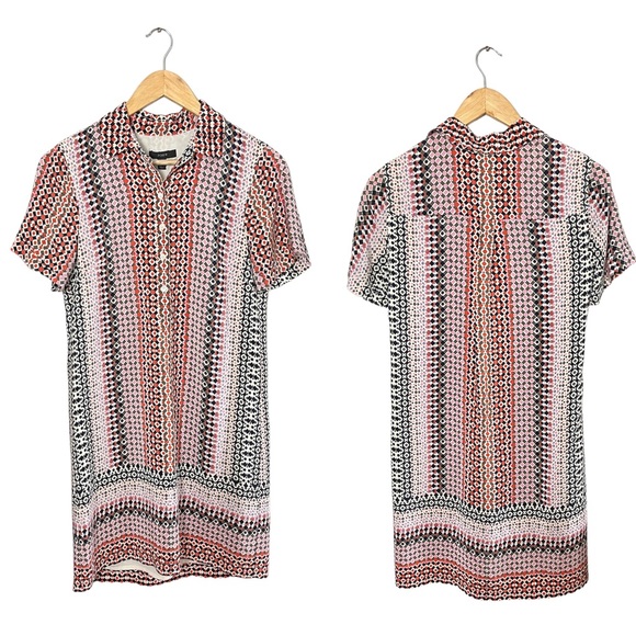 J. Crew Dresses & Skirts - J. Crew Black Label Pink Orange Gray Geo Print Silk Shift Dress 2